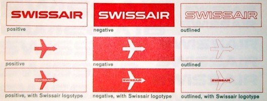 Разные варианты применения логотипа swissair  в 50-х годах